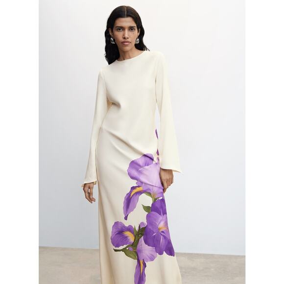 MANGO Floral Print Maxi Dress NWT | White & Purple Long Dress - Picture 13 of 16